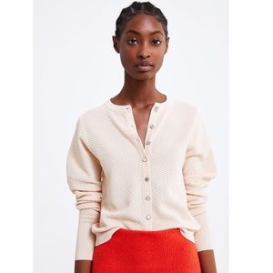 Zara Textured Cardigan with Bejeweled Buttons